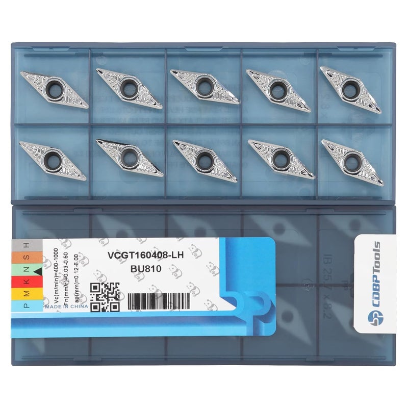 CDBP VCGT160408-LH Uncoated Carbide Inserts, 35° Diamond Lathe Inserts, 1/32" Corner Radius, 7° Clearance, for Aluminum, Non-Ferrous Metals & Wood, 10 Pcs - Image 1